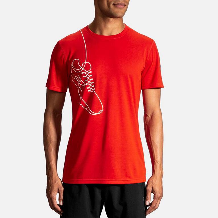 Brooks DISTANCE GRAPHIC Short Sleeve Running Shirt Mens Outlet - Red (CSB526140)